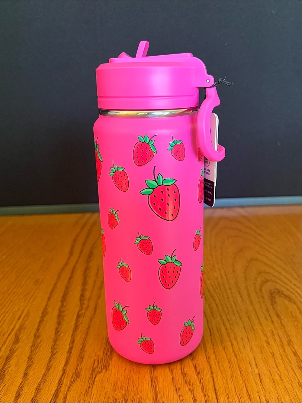 20 oz Hydrapeak Fushia with Red Strawberries Water Bottle